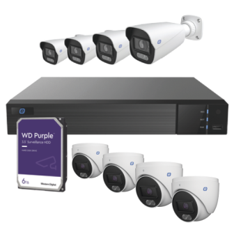 XEBKITC588GEN3 e IP KIT / NVR 8 Channels / 4 Color Turret Cameras 24/7 / 4 Color Bull