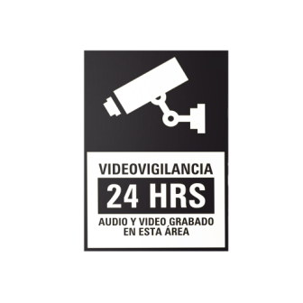SYSLETVIDBN10 Syscom 24 Hrs Video Surveillance Sign Black and Whi