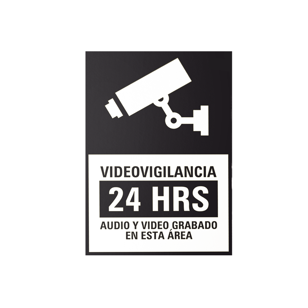 SYSLETVIDBN10 Syscom 24 Hrs Video Surveillance Sign Black and Whi