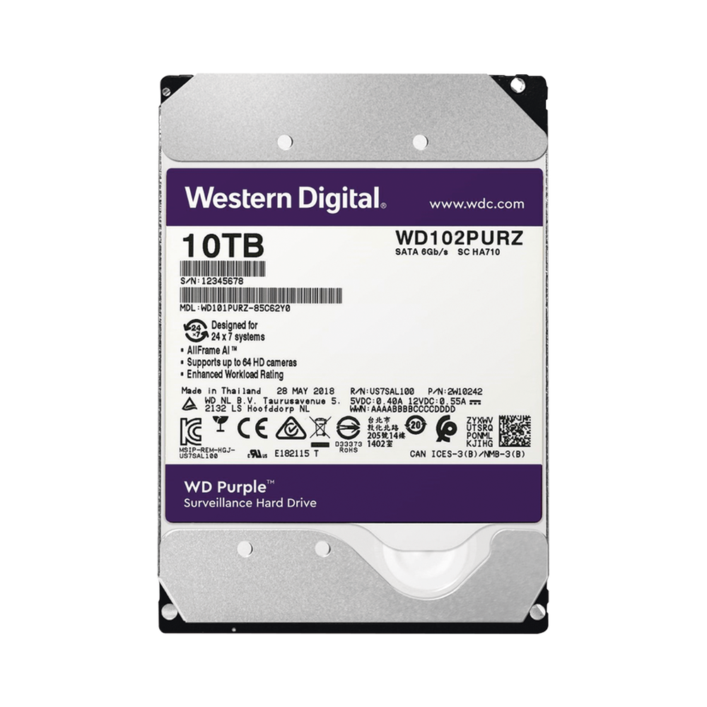 WD102PURZ Western Digital (WD) WD HDD 10TB / 7200RPM / Optimized for Video Surveillan