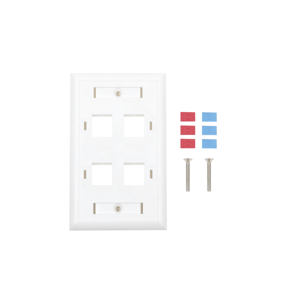 LPFP24 LINKEDPRO BY EPCOM 4-Port Face Plate Outlet with Space for Label - White LP-FP