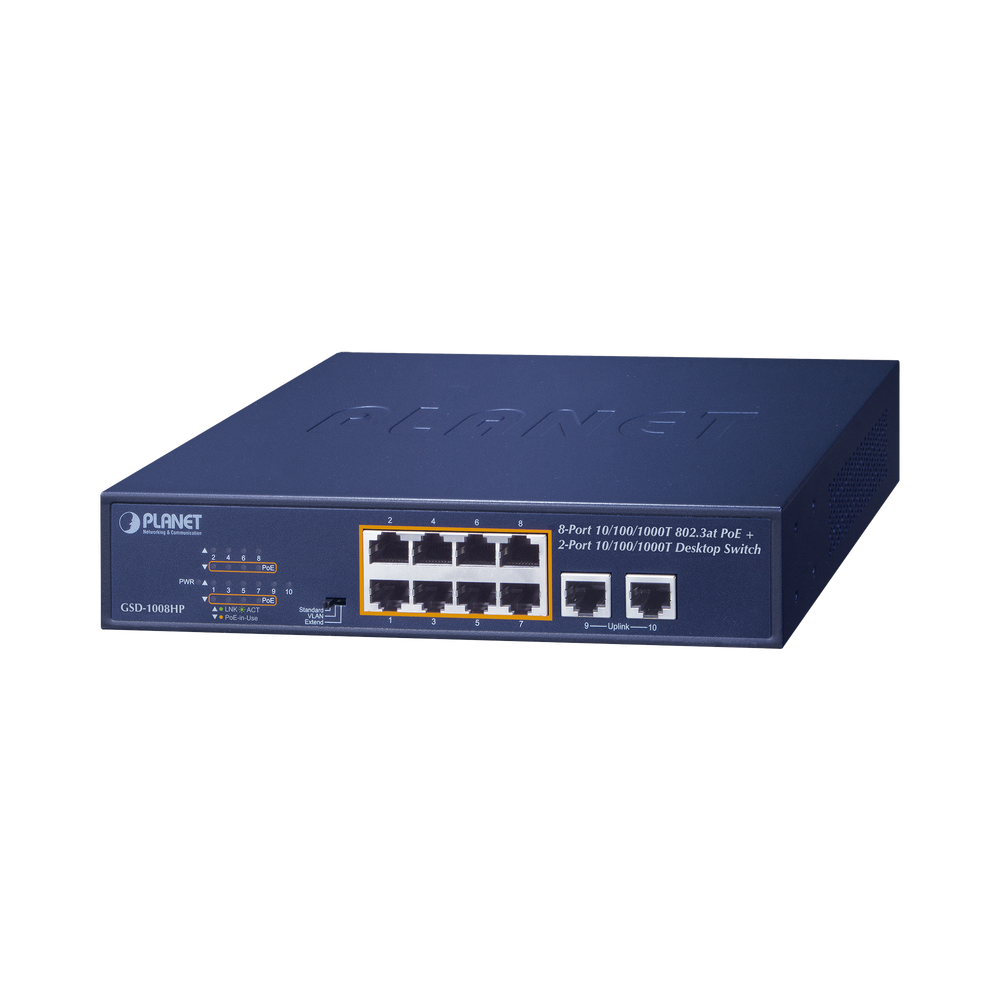 GSD1008HP PLANET Non-manageable PoE switch with 8 ports 10/100/1000 Mbps with PoE 802