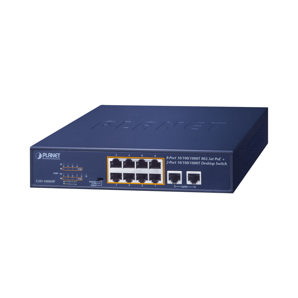 GSD1008HP PLANET Non-manageable PoE switch with 8 ports 10/100/10