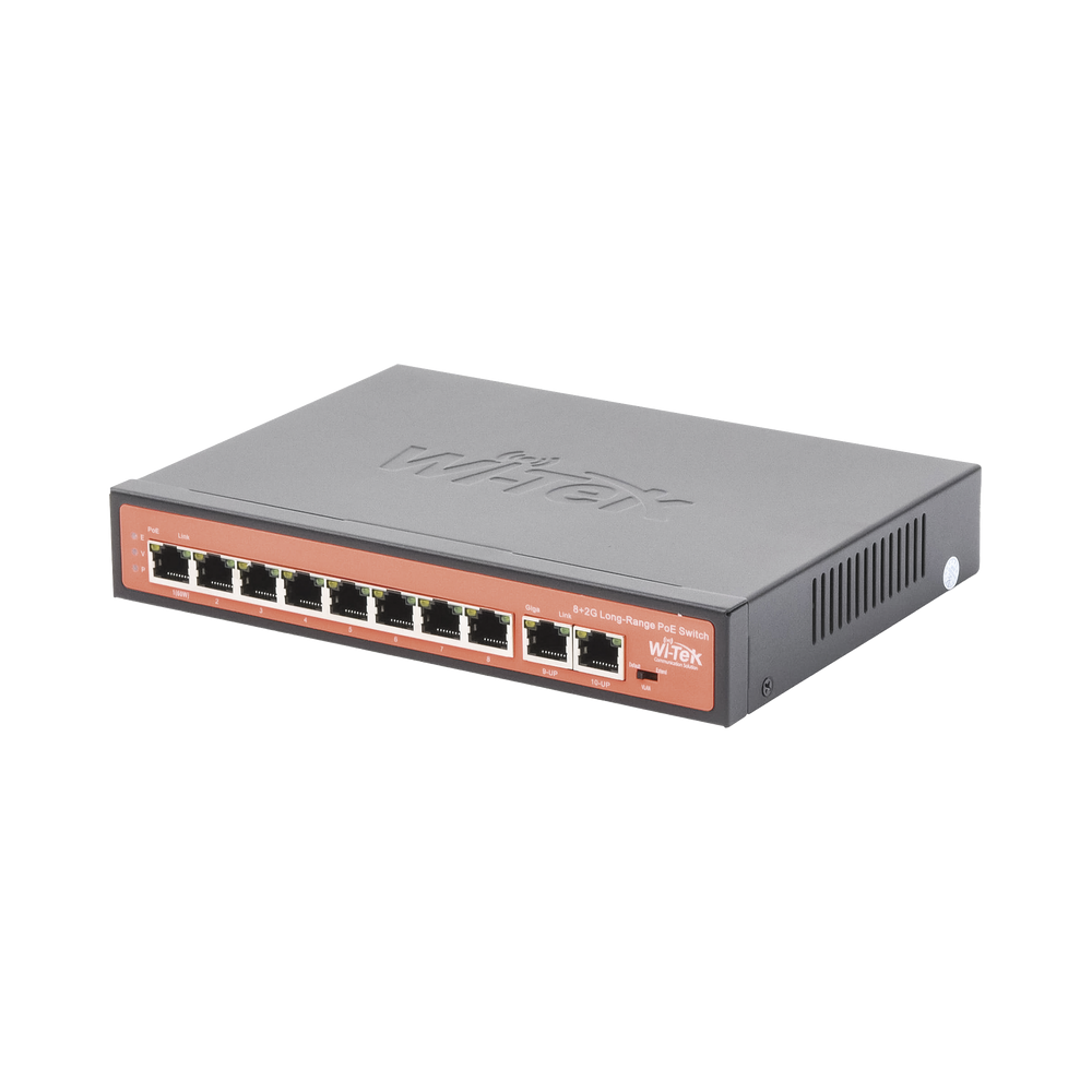 WIPS210G WI-TEK Long-Range PoE (802.3af/at/bt) Switch with 8 x 10/100Mbps PoE Ports a