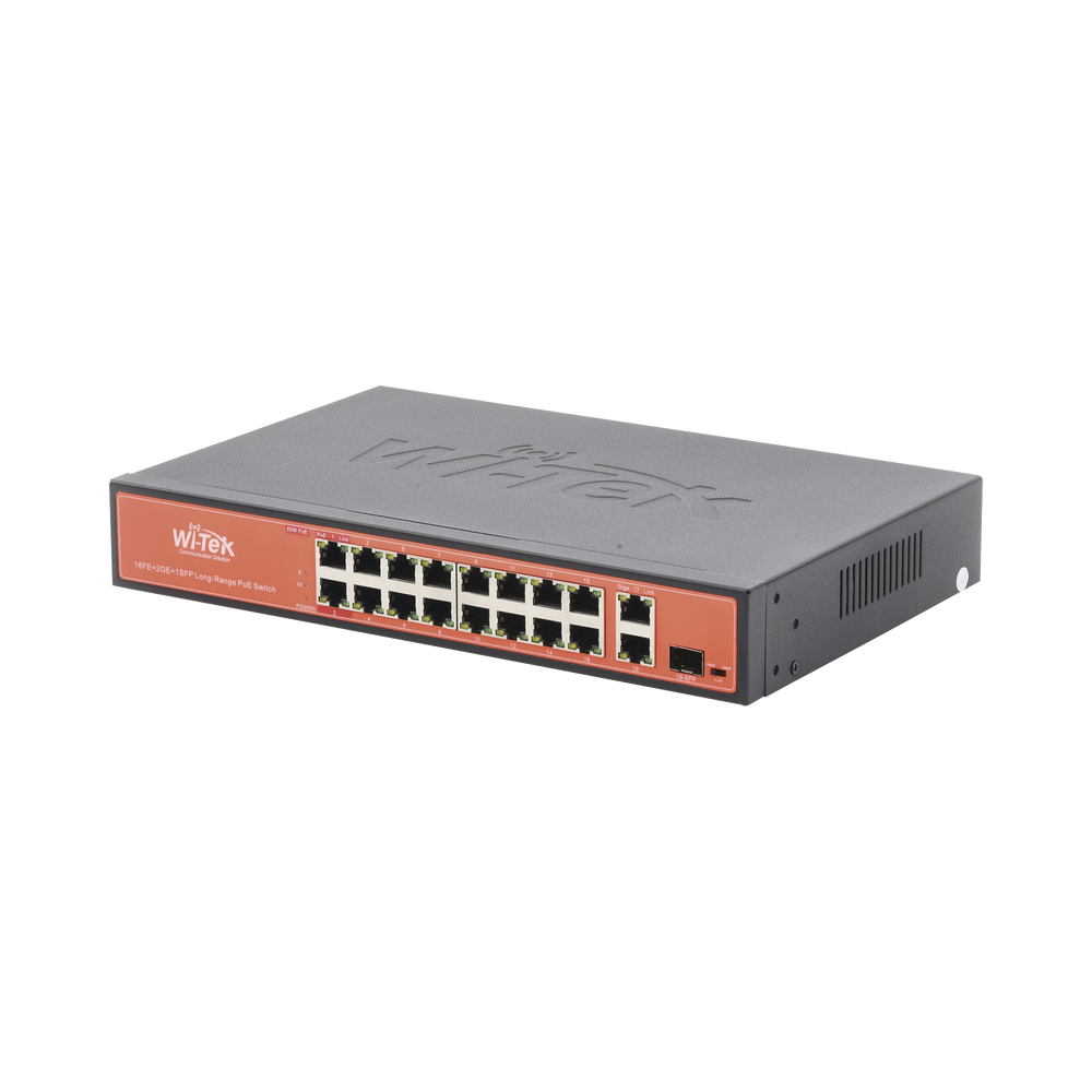 WIPS518G WI-TEK Long-Range PoE Switch With 16 FE Ports  1 GE Port and 1 Combo SFP Por