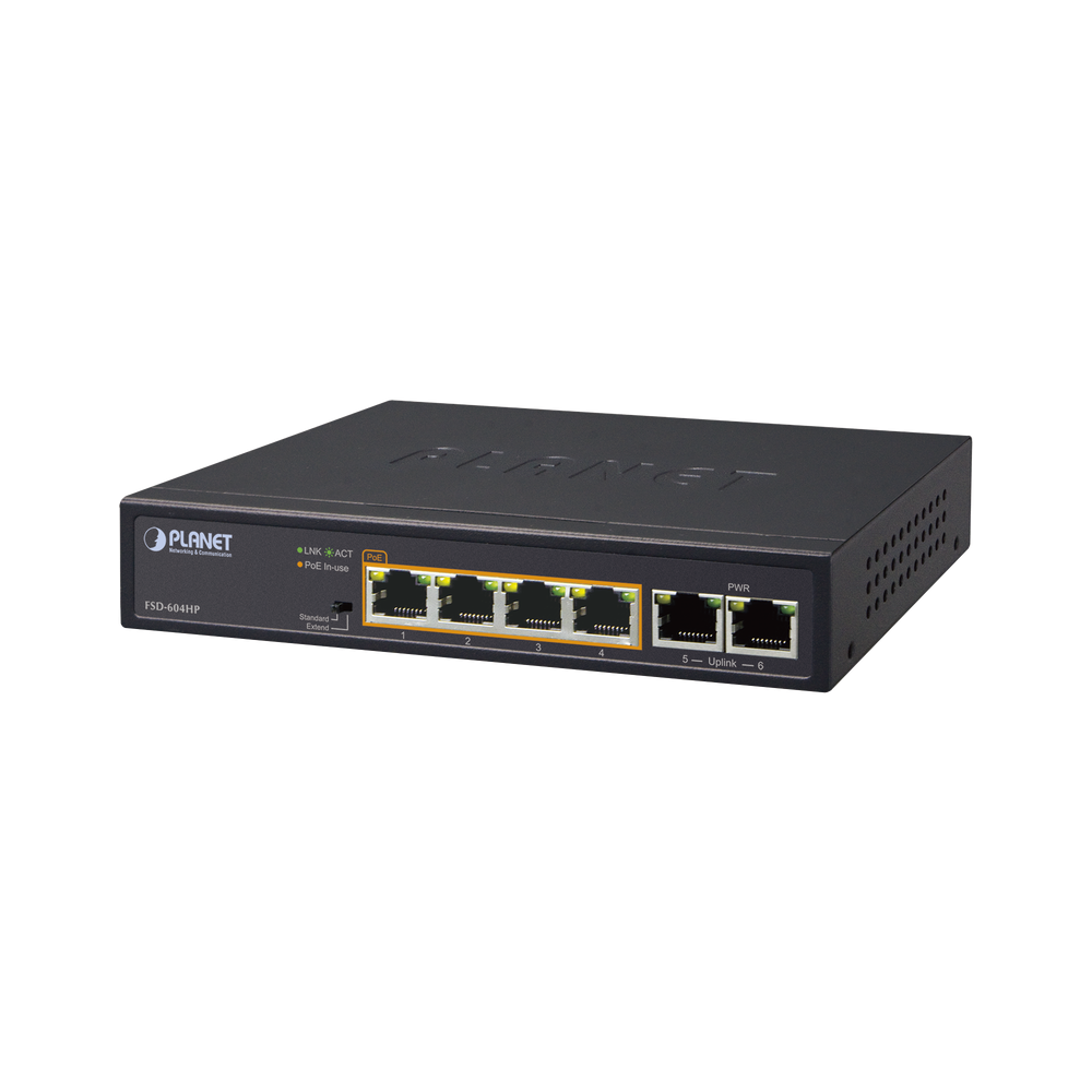 FSD604HP PLANET Switch PoE 802.3af/at Distance of 250 m 4 Ports  2 Ports 10/100 of Up