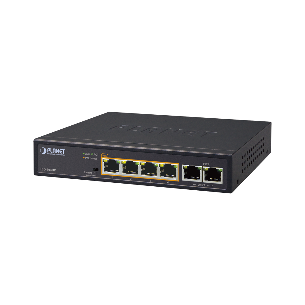 FSD604HP PLANET Switch PoE 802.3af/at Distance of 250 m 4 Ports