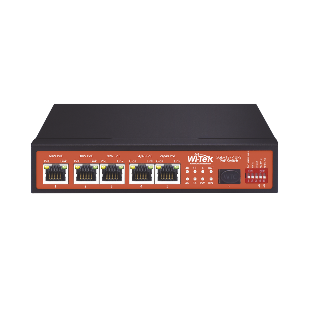 WIPS306GFUPS WI-TEK 5 x 10/100/1000Mbps  1 x SFP UPS No-Break PoE Switch WI-PS306GF-U