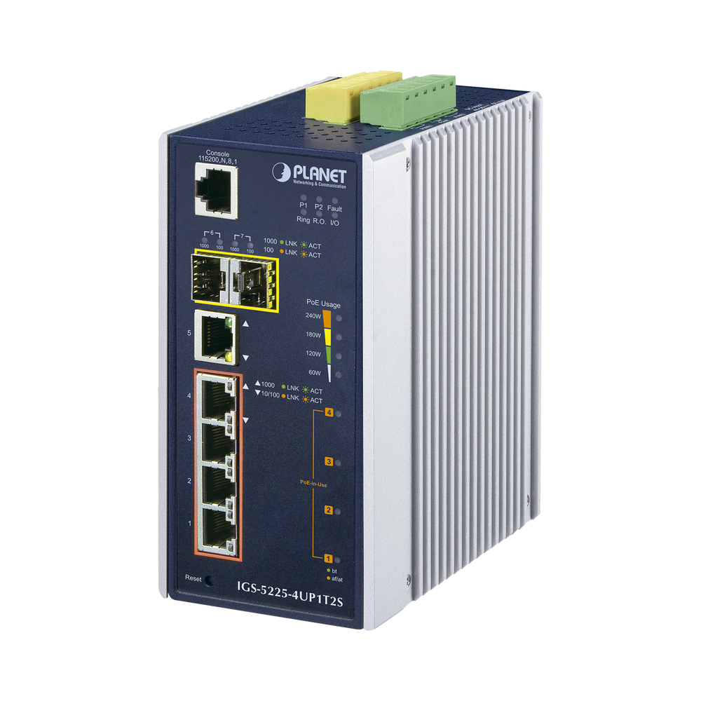 IGS52254UP1T2S PLANET Manageable Industrial Switch of 4 Gigabit Ports with Ultra PoE