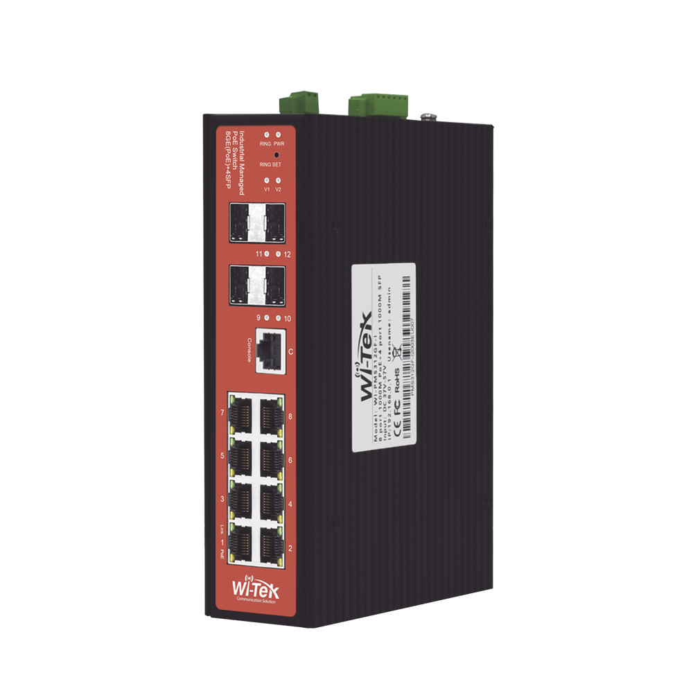 WIPMS312GFIV2 WI-TEK Managed Industrial PoE Switch Ports 1-2 : 24V Passive/48V 802.3