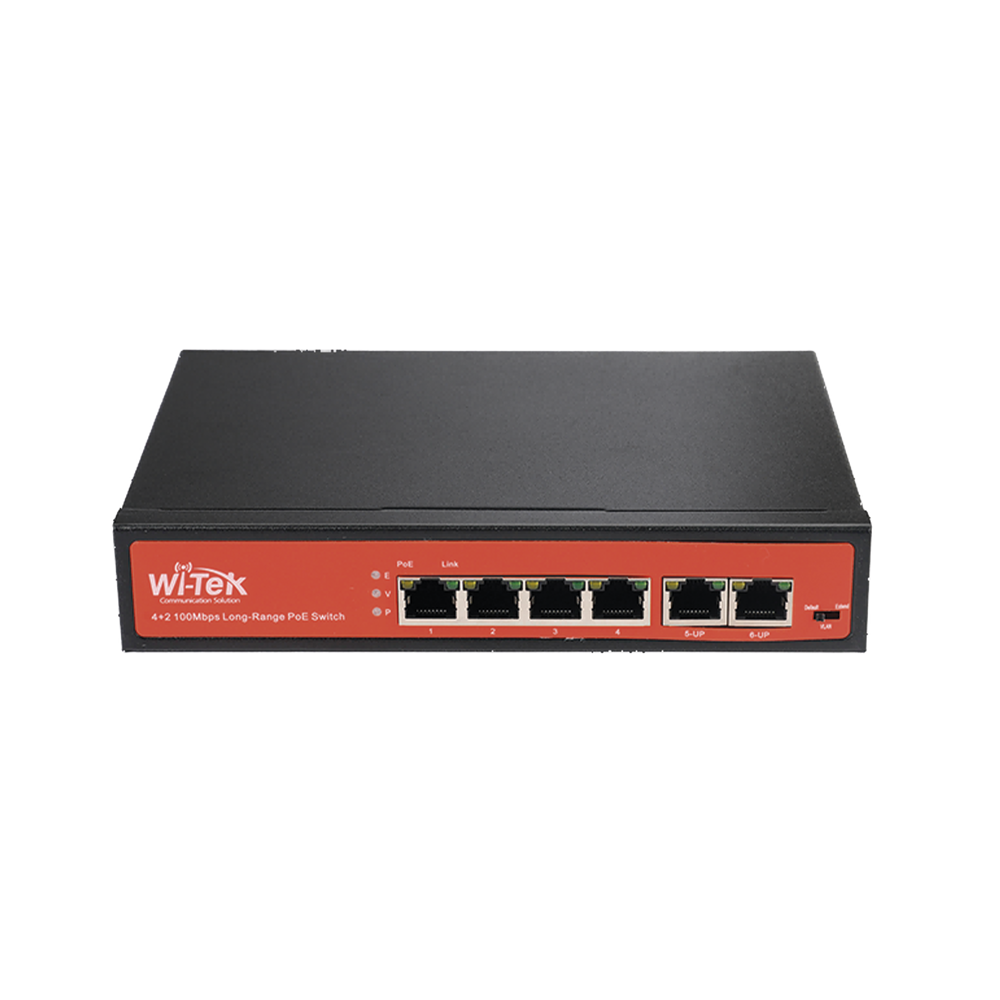 WIPS205V2 WI-TEK Switch with 4 PoE ports 10/100 up to 250m and 2 uplink ports 10/100