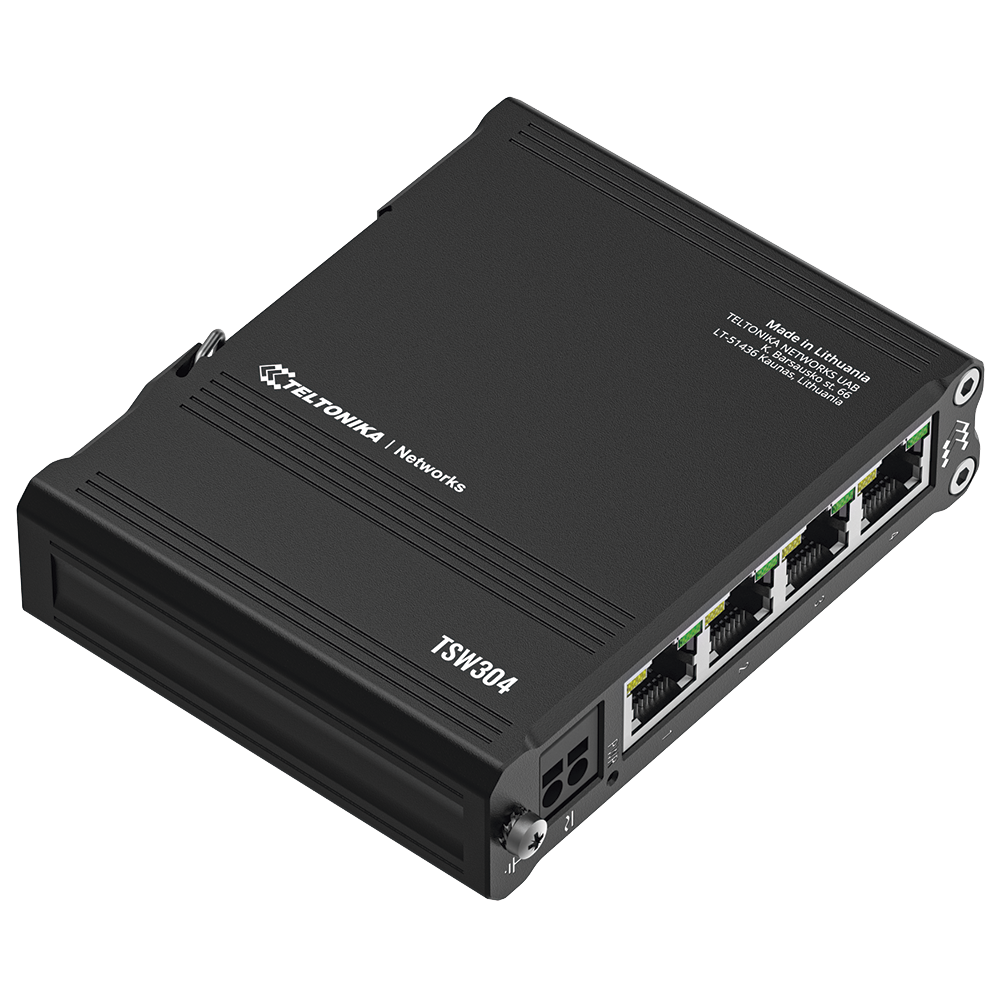 TSW304 Teltonika Compact DIN Rail Ethernet Switch 4 x Gigabit Ethernet Ports Passive