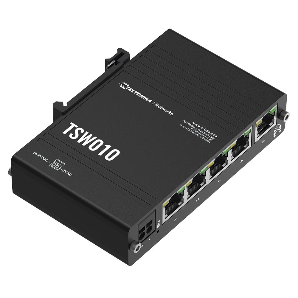 TSW010 Teltonika Compact DIN Rail Ethernet Switch 5 x Ethernet Ports Passive PoE TSW0