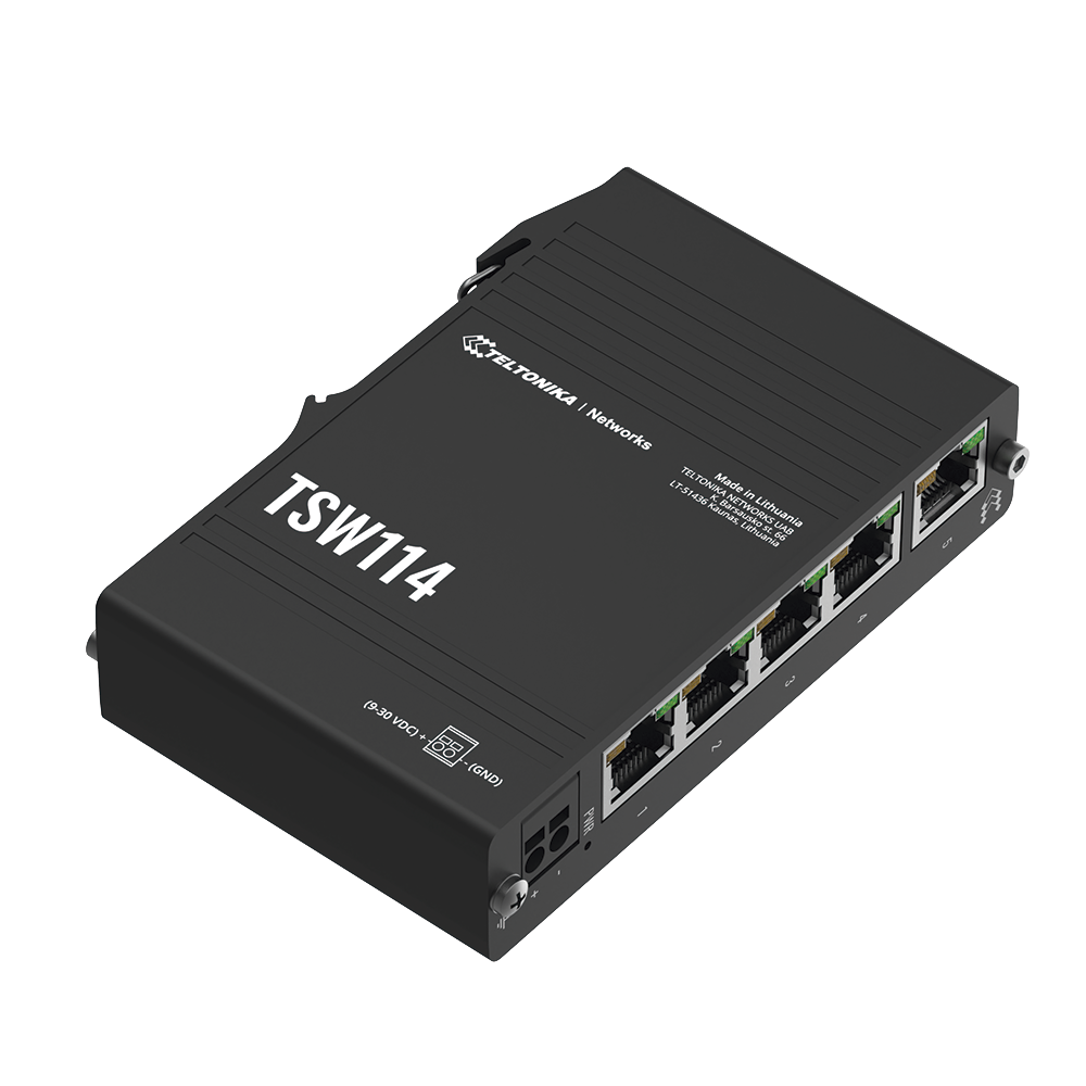 TSW114 Teltonika Industrial Gigabit DIN Rail Ethernet Switch 5 x Gigabit Ports Passiv