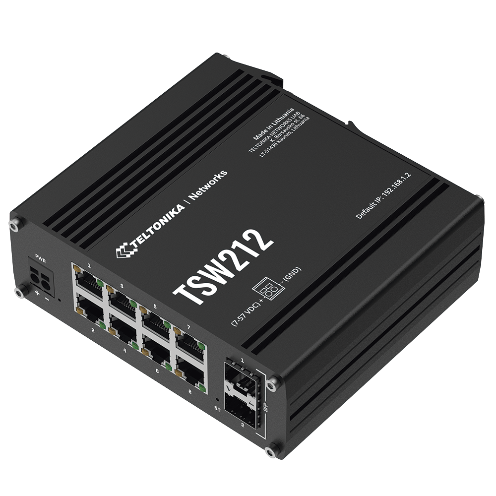 TSW212 Teltonika Managed Ethernet Switch Features L2 and L3 8 x Gigabit Ports with 2