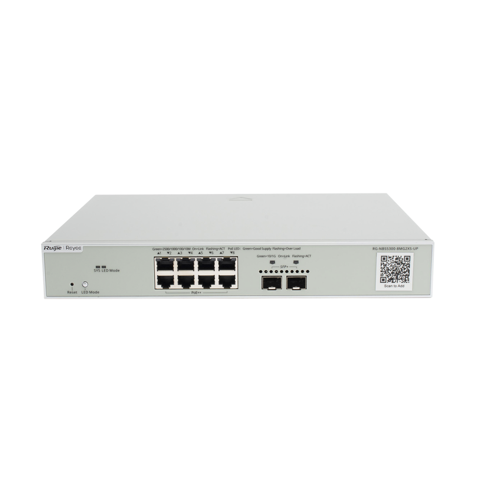 RGNBS53008MG2XSUPUS RUIJIE 10 Ports Muti-Gigabit Layer 3 Managed Switch with 8 PoE Po