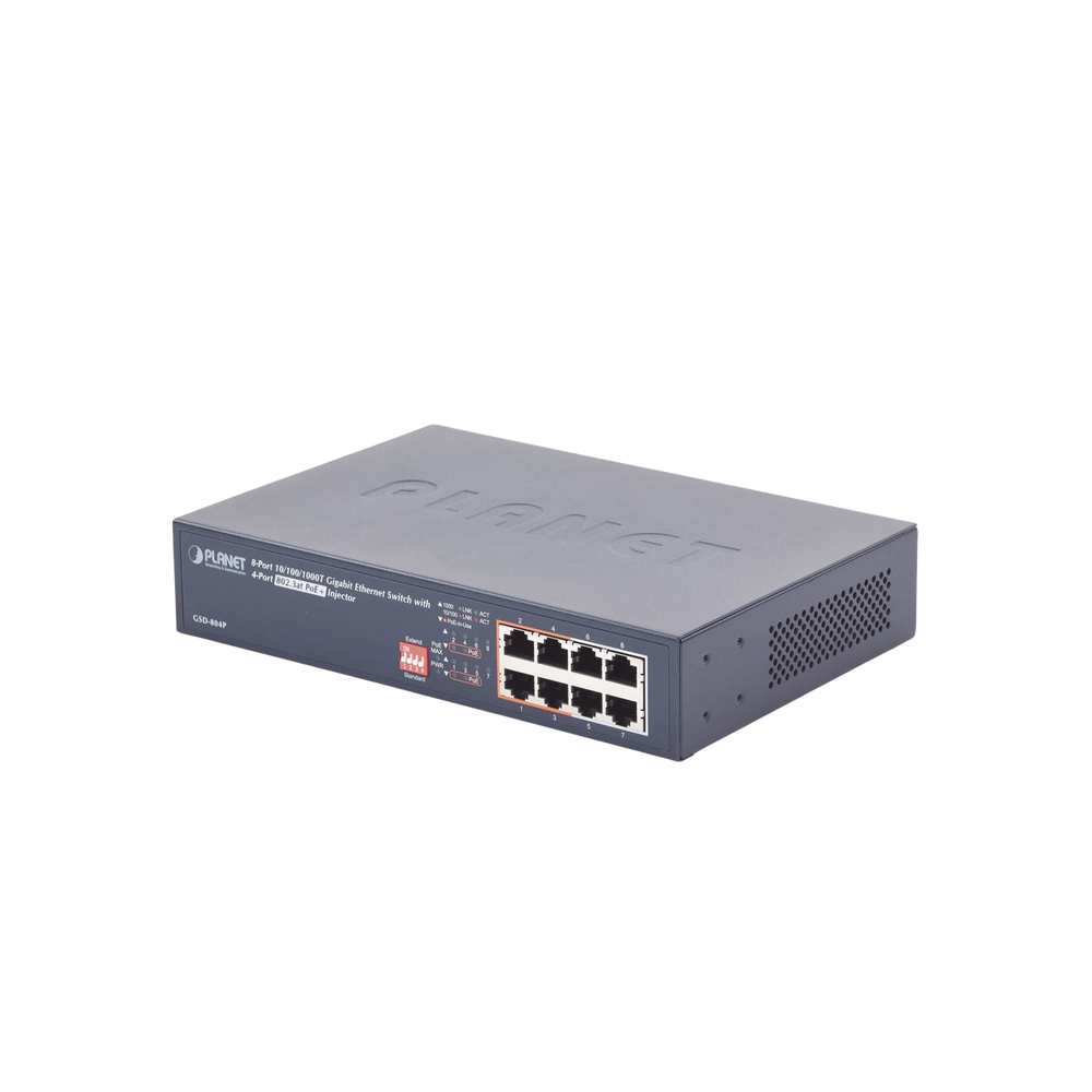 GSD804P PLANET 8-Port 10/100/1000 Mbps with 4-Port 802.3af/at PoE Gigabit Ethernet Sw