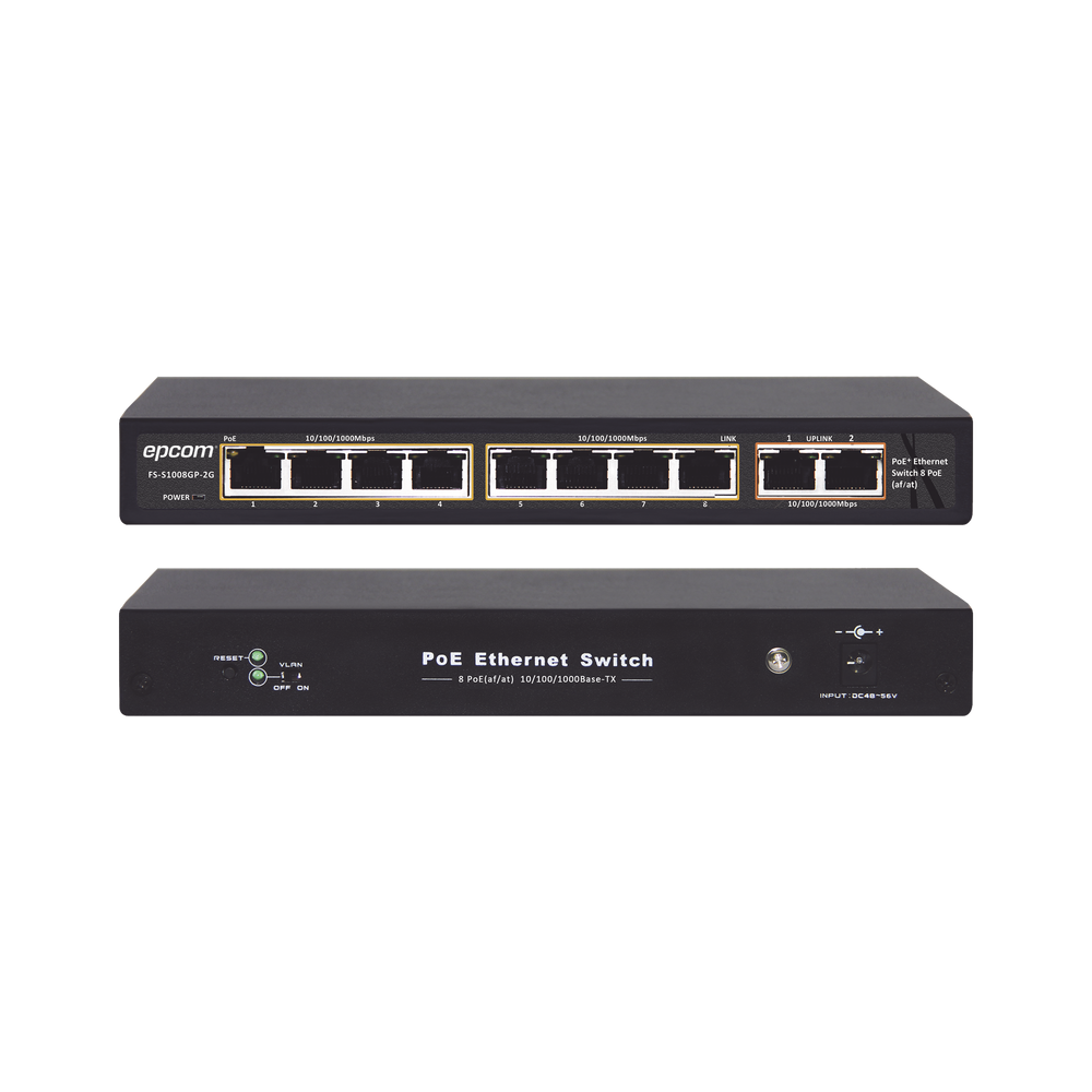 ET1008GP2G EPCOM TITANIUM 100 Meters PoE / 8 ports 802.3af / at (132.5 W) 10/100/1000