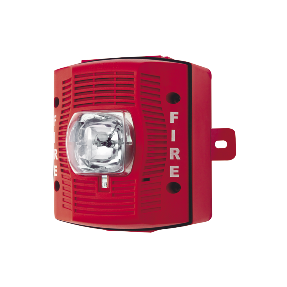 SPSRK SYSTEM SENSOR Red outdoor speaker strobe for wall installations with selectable